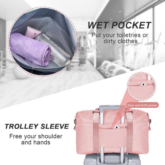 Waterproof Sports Travel Duffle Bag, Gym & Weekender Bag for Women with Strap - Picture 2 of 11